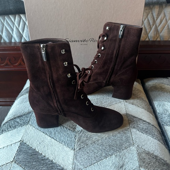 Gianvito Rossi 'Mackay" Suede Lace-Up Block Heel Boot , sz 37 - Picture 3 of 14